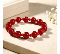 Shein Pulsera de cuentas de ágata roja natural de tamaño mixto, color vibrante, simbolizando pasión, buena suerte y riqueza, joyería hecha a mano elástica,