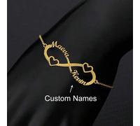 Shein Pulseras de infinito con dos corazones personalizados con dos nombres para mujeres, de acero inoxidable, pulsera personalizada, joyería de muñeca, reg