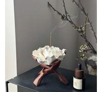Shein Quemador de aromaterapia de cerámica hecho a mano, Patrimonio Cultural Inmaterial Chino, Quemador de aromaterapia de peonía floral blanca lunar, Bande