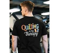 Shein Quilting Therapy - Camiseta de algodón suave para hombre con estampado a doble cara, moderna, informal, cuello redondo, 220 g/m², algodón puro (1 piez