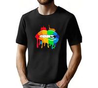 Shein Rainbow Lips Print T Shirt, Tees For Men, Casual Short Sleeve T-shirt For Summer Spring Fall, Tops As Gifts