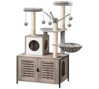 Shein Rascador con mueble para caja de arena, torre para gatos, mueble para gatos todo en uno para interiores, mueble para caja de arena oculta, 132 cm, var
