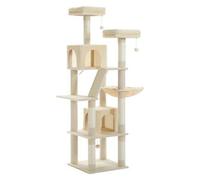 Shein Rascador de 180 cm, torre de juegos grande, con 6 postes rascadores, 2 tablas rascadoras, 2 plataformas, 2 casetas para perros, 1 hamaca, 2 pompones,