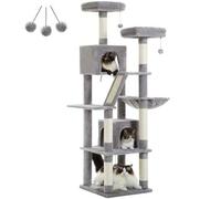 Shein Rascador de 180 cm, torre de juegos grande, con 6 postes rascadores, 2 tablas rascadoras, 2 plataformas, 2 casetas para perros, 1 hamaca, 2 pompones,