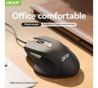 Shein Ratón con cable Acer OMW313, ajuste de DPI de 4 niveles 800/1200/2400/3200, ratón de computadora USB con botones laterales, longitud del cable de 152,