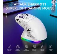 Shein Ratón inalámbrico para juegos ATTACK SHARK X11 con base de carga RGB, modo triple: 2.4G/USB-C con cable/BT, 22K DPI, sensor óptico PAW3311, interrupto
