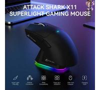 Shein Ratón inalámbrico para juegos ATTACK SHARK X11 con base de carga RGB, modo triple: 2.4G/USB-C con cable/BT, 22K DPI, sensor óptico PAW3311, interrupto
