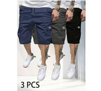 Shein Regalo del Día del Padre, 3 piezas de pantalones cortos cargo de unicolor casual para hombres, creando un atuendo versátil. Es. Deportes