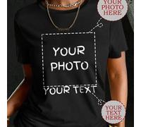 Shein Regalos personalizados de talla grande, que incluyen camisetas de mujer, se puede elegir agregar texto e imágenes (selfie/paisaje/foto familiar/amigos