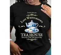 Shein Regular Size Women's Vintage British Tea House Graphic T-Shirt - Lady Whistledown Spilling the Tea Since 1813 Design, Soft Breathable Short Sleeve Cre