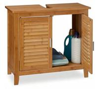Shein Relaxdays Móvil Sottolavabo LAMELL de bambù y MDF, Armadietto, Lavandino, Lamellato, 2 Ante, 60x67x30 cm aprox, Naturale, bambú, castaño, 1 pz