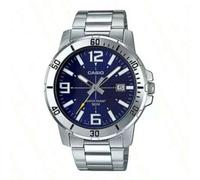 Shein Reloj Casio MTP-VD01D-2B para hombre, correa de acero inoxidable, esfera analógica de cuarzo, uso diario, decoración, regalo para hombres
