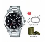 Shein Reloj Casio Sporty de cuarzo para hombre con correa de acero inoxidable y esfera analógica, ideal para uso diario, regalo para hombre.