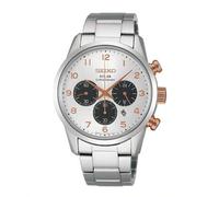 Shein Reloj cronógrafo solar Seiko Spirit SBPY093G para hombre - Esfera tipo "panda" plateada de acero inoxidable