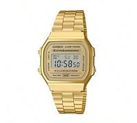 Shein Reloj cronógrafo vintage para hombre con correa de metal dorado y función de alarma, modelo A168WG-9W con iluminador