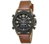 Shein Reloj cuarzo digital-analógico Expedition Pioneer para hombre TW4B17200 con correa marrón y esfera negra redonda, reloj casual adecuado para uso diari