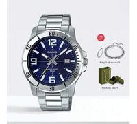 Shein Reloj de cuarzo analógico Casio MTP-VD01D-2B con correa de acero inoxidable para hombre, decoración diaria, regalo para hombres