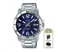 Shein Reloj de cuarzo analógico Casio MTP-VD01D-2B para hombres con correa de acero inoxidable, esfera deportiva, regalo de vestimenta diaria para hombres M