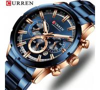 Shein Reloj de cuarzo de acero inoxidable actual para hombre con cronógrafo multifunción y resistencia al agua - Regalo para el padre