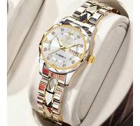 Shein Reloj de cuarzo dorado de lujo BINBOND, reloj de moda para mujer, resistente al agua, luz nocturna, acero inoxidable, negocios y ocio, calendario dual