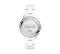 Shein Reloj de cuarzo elegante para mujer Fossil Stella CE1113, correa y caja de cerámica blanca, para uso diario y decoración, regalo de cumpleaños para el