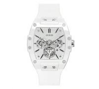 Shein Reloj de cuarzo multifunción para hombre Phoenix GW0203G4 Esqueleto con correa de silicona amarilla y esfera negra en forma de tonel, adecuado para us