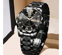 Shein Reloj de hombre de lujo de marca BINBOND, de acero inoxidable, de cuarzo, con display de fecha y día de la semana, con destellos y luz nocturna