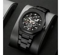 Shein Reloj de hombre de moda, correa de aleación, esfera redonda hueca con diamantes de imitación, resistente al agua, escala luminosa, reloj de cuarzo par