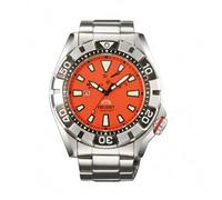 Shein Reloj de hombre Orient M-Force Bravo Automático de esfera naranja con correa de acero inoxidable, estilo casual y deportivo de moda, adecuado para dep