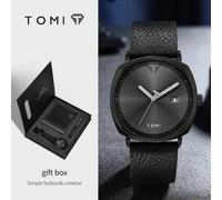 Shein Reloj de hombre TOMI con cartera y bolígrafo, estilo de negocios minimalista y elegante con calendario, correa de alta gama, set de regalo en caja ade