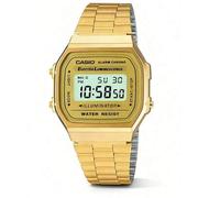 Shein Reloj de metal dorado retro para hombre A168WG-9W con iluminación, cronómetro y función de alarma. Esfera cuadrada pequeña. Tiene funciones de cronóme