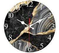 Shein Reloj de pared de madera contrachapada con textura de mármol gris y negro, grosor de 4 mm, reloj de cuarzo deportivo silencioso, adecuado para sala de