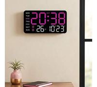 Shein Reloj de pared digital LED de pantalla grande, alimentación USB, doble alarma, temperatura y fecha/semana, brillo ajustable, interruptor ℃/℉, diseño m