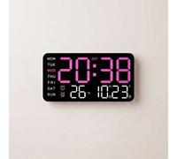 Shein Reloj de pared digital LED de pantalla grande, alimentación USB, doble alarma, temperatura y fecha/semana, brillo ajustable, interruptor ℃/℉, diseño m