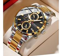 Shein Reloj de pulsera Curren para hombre con cronógrafo multifunción y correa impermeable de acero inoxidable, ideal como regalo para padres