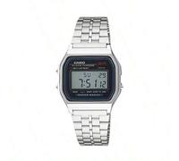 Shein Reloj deportivo clásico vintage Casio A159WA-N1 para hombre, esfera digital negra, correa de acero inoxidable, indicador de fecha, decoración para uso