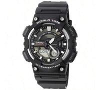 Shein Reloj deportivo de moda analógico digital para hombre AEQ-110W-1A con batería de 10 años, correa de resina, esfera redonda plateada, multifunción, cal