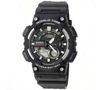 Shein Reloj deportivo de moda analógico digital para hombre AEQ-110W-1A con batería de 10 años, correa de resina, esfera redonda plateada, multifunción, cal