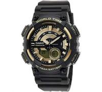 Shein Reloj deportivo de moda analógico digital para hombres AEQ-110BW-9A con batería de 10 años, correa de resina, esfera redonda dorada, multifunción, cal