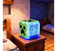 Shein Reloj despertador con luz nocturna "Minecraft", juego completo de relojes de bloques de píxeles, modelos periféricos de Slime, Obsidiana, TNT, lámpara