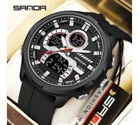 Shein Reloj electrónico SANDA para hombres con doble pantalla, dial, resistente al agua 5ATM, luz nocturna, cronómetro y funciones múltiples para deportes