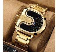 Shein Reloj único personalidad en forma U de moda de aleación cuarzo de hombres con giratorio disco esfera