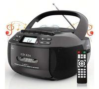 Shein Reproductor de CD portátil y grabadora de casete con control remoto, sonido estéreo, funcionamiento con CA/batería, pantalla LCD, compatible con CD/AU