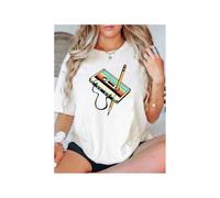 Shein Retro 80s 90s Cassette Print Graphic T-Shirt - Women'S Casual Crew Neck Short Sleeve Tee, Black with Colorful Music Note Design, Perfect for Spring/Su