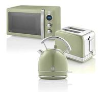 Shein Retro Set Desayuno Hervidor Agua 1,8L, ✅Envíos 24/48h ✅ Tostadora 2 Rebanadas, Microondas Digital 20L, Vintage, SWAN, STRP2070GNEU, Verde