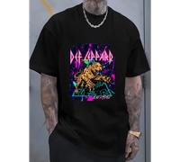 Shein Retro - Washed T - Shirt Featuring a High - Energy "DEF LEPPARD" Motif and Dynamic Leopard Artwork