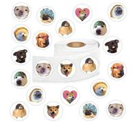 Shein Rollo de 500 pegatinas de perro lindas, etiquetas estéticas de dibujos animados de 1 pulgada con 10 patrones, pegatinas de papelería autoadhesivas par