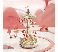 Shein Rompecabezas 3D de madera de la serie ROKR Magic Amusement Park, caja de música mecánica con luces LED, manualidades DIY, regalos de cumpleaños para a