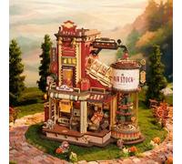 Shein Rompecabezas 3D ROKR para adultos, estilo navideño, regalo de ensueño, kit de modelo de madera, fábrica luminosa, kit de casa de muñecas DIY, construc