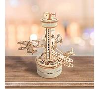 Shein Rompecabezas de madera 3D ROKR: Torre de control de avión con caja de música mecánica | Kit de construcción de maquetas de 255 piezas, perfecto para a